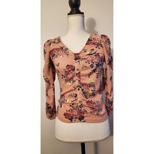 Crave Fame Long Sleeve Faux Button Top M Pink